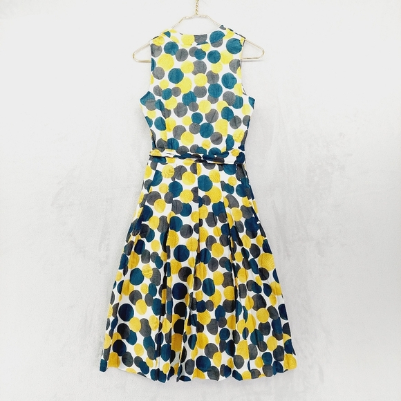 Anne Klein Multicolored Polka Dot Midi Tie Sleeveless Cotton Dress - Picture 6 of 11